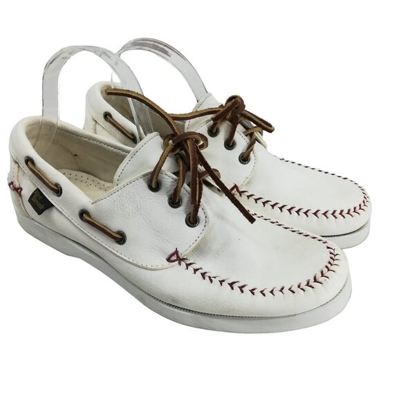 Allen Edmonds Fastball Leather Boat Shoes Loafers Size 7 Baseball White Stitch - Picture 1 of 16